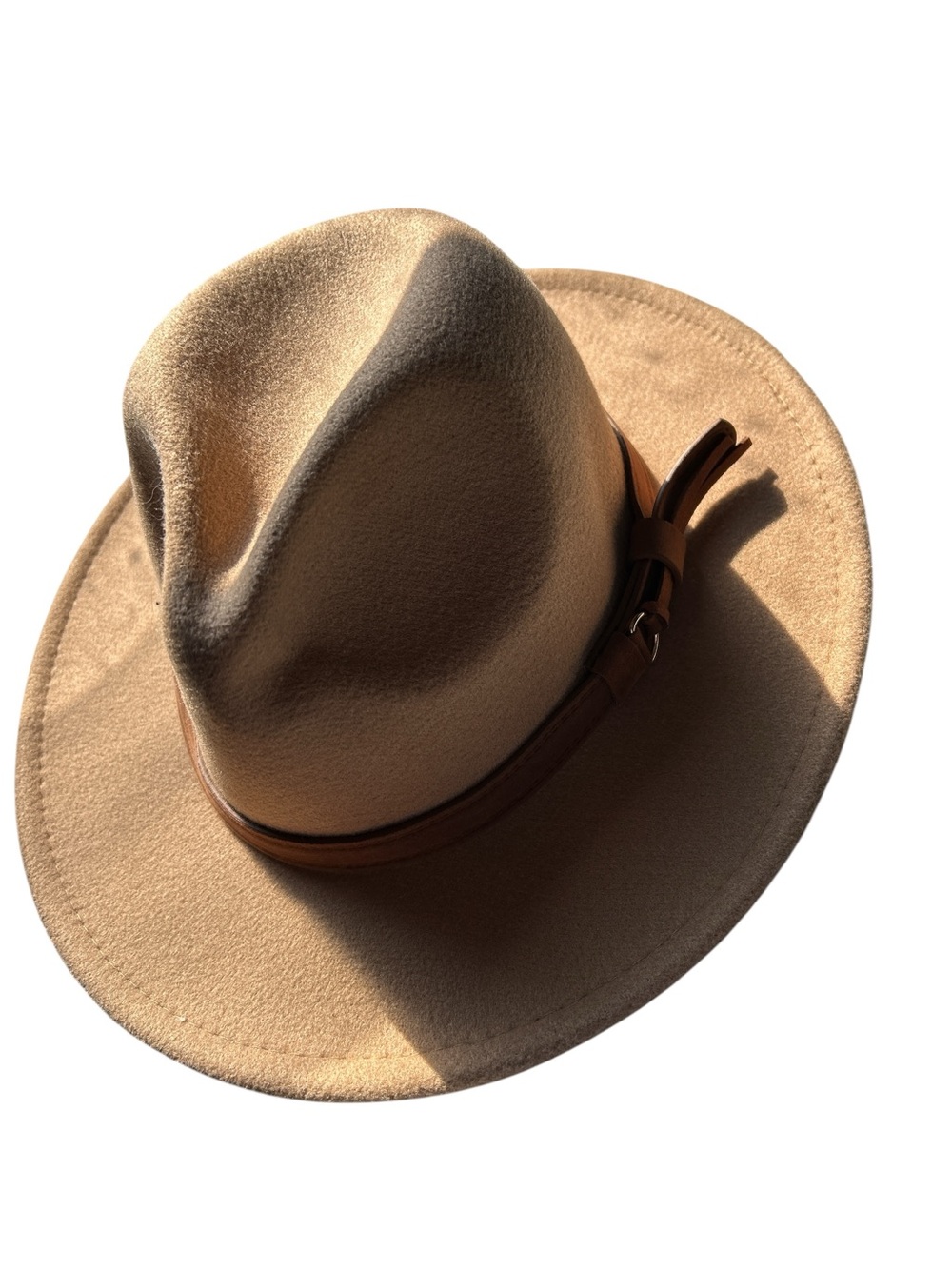 Men's Tan Wool Fedora Hat with Leather Band